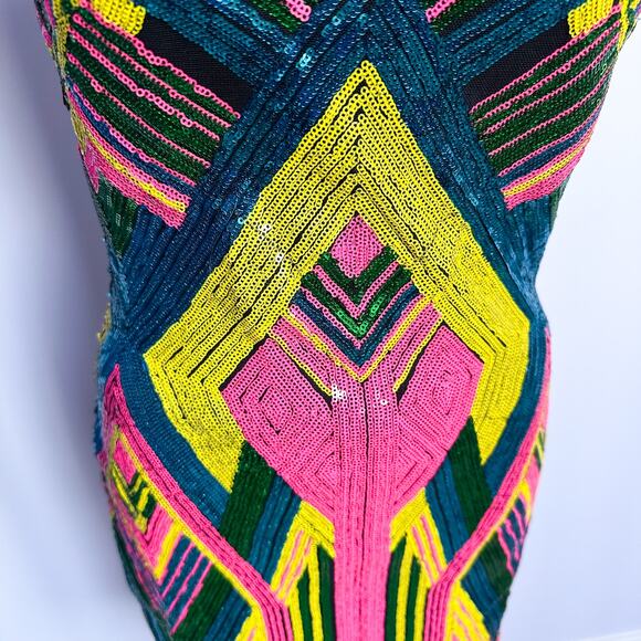 Kira Kira Multicolor Geometric Print Sequins Mini Dress Size Small - Picture 8 of 9
